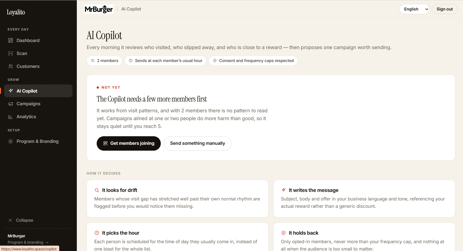 The AI Copilot proposes a campaign, and tells you why.